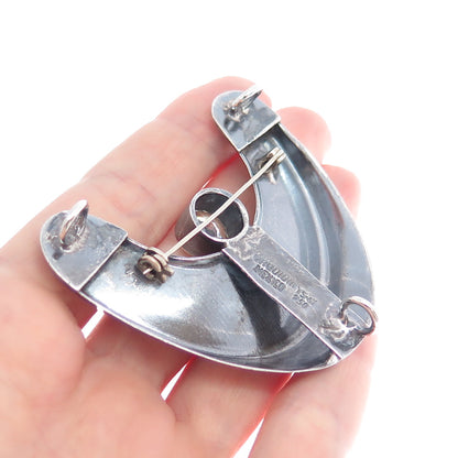 ORQUIDIA 950 Silver Vintage Mexico C Z Modernist Oxidized Pin Brooch / Pendant