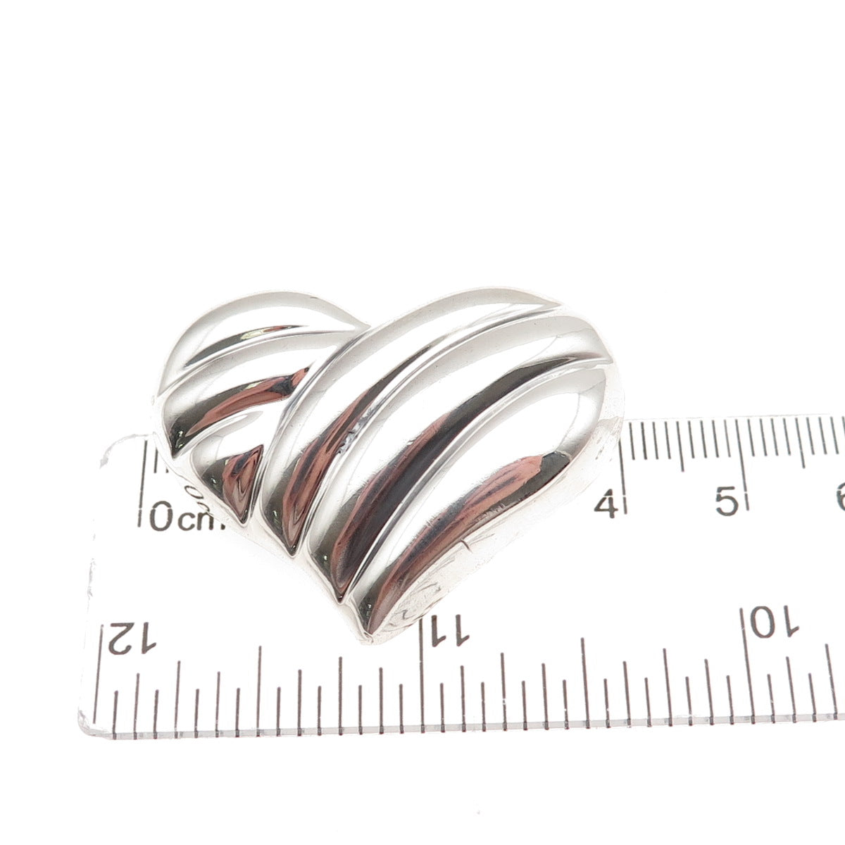 925 Sterling Silver Vintage Mexico Modernist Ribbed Heart Oxidized Pin Brooch
