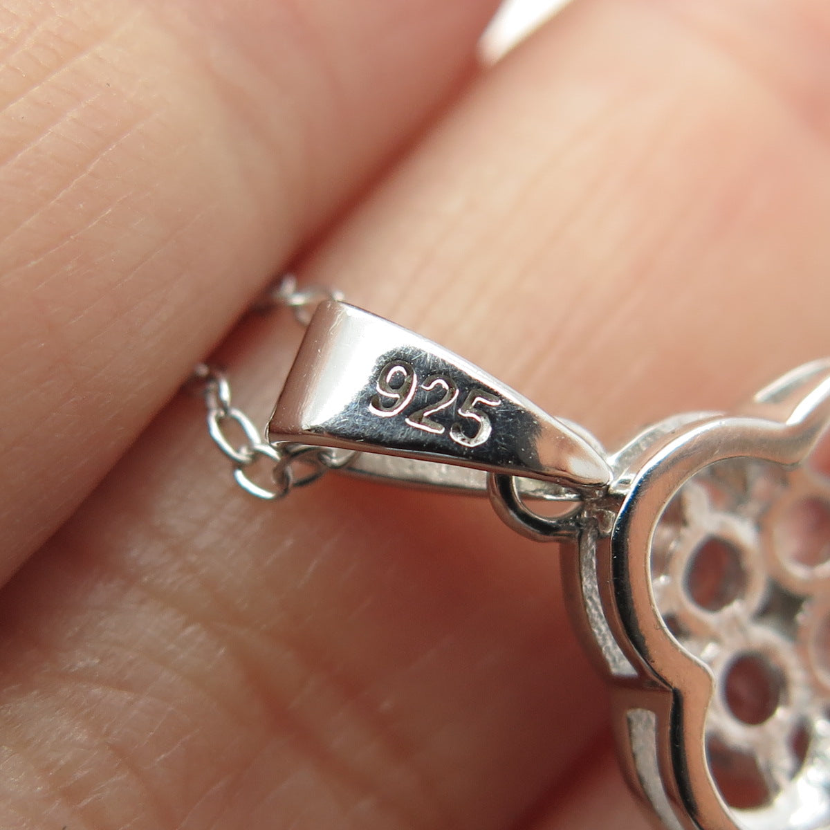 925 Sterling Silver Real Blue Topaz Flower Pendant Cable Chain Necklace 18"