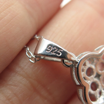 925 Sterling Silver Real Blue Topaz Flower Pendant Cable Chain Necklace 18"