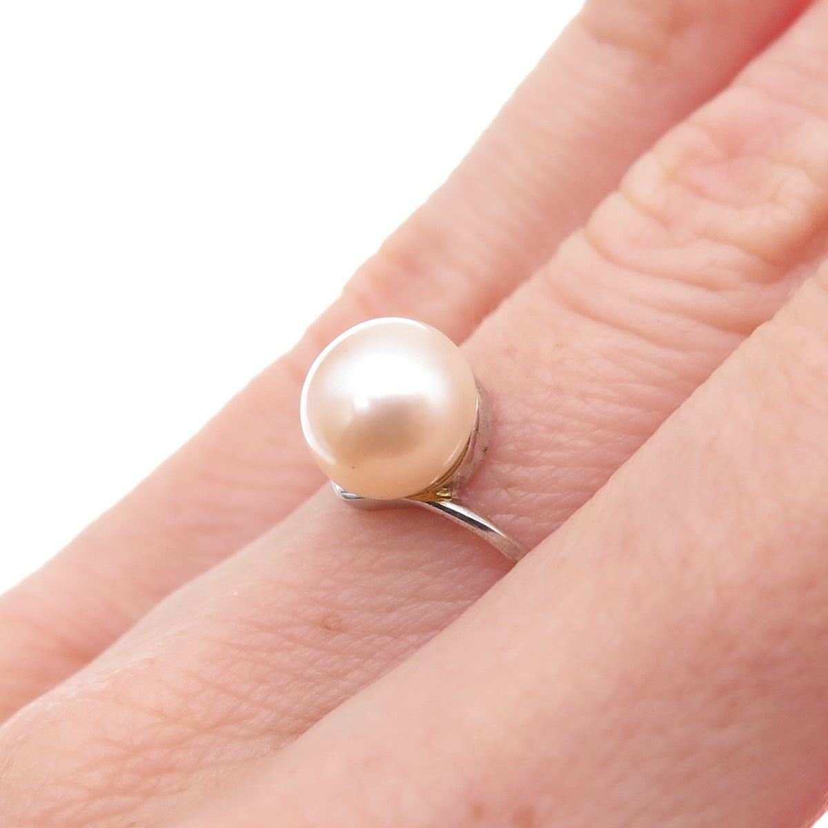 925 Sterling Silver Vintage Real Pearl Heart Ring Size 5.5