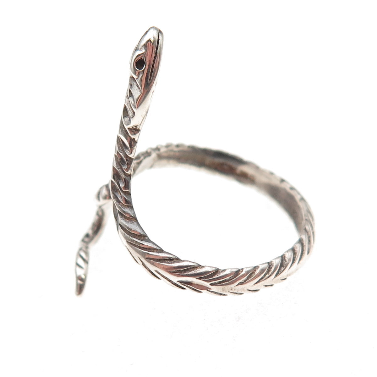 925 Sterling Silver Vintage Snake Adjustable Oxidized Ring Size 7