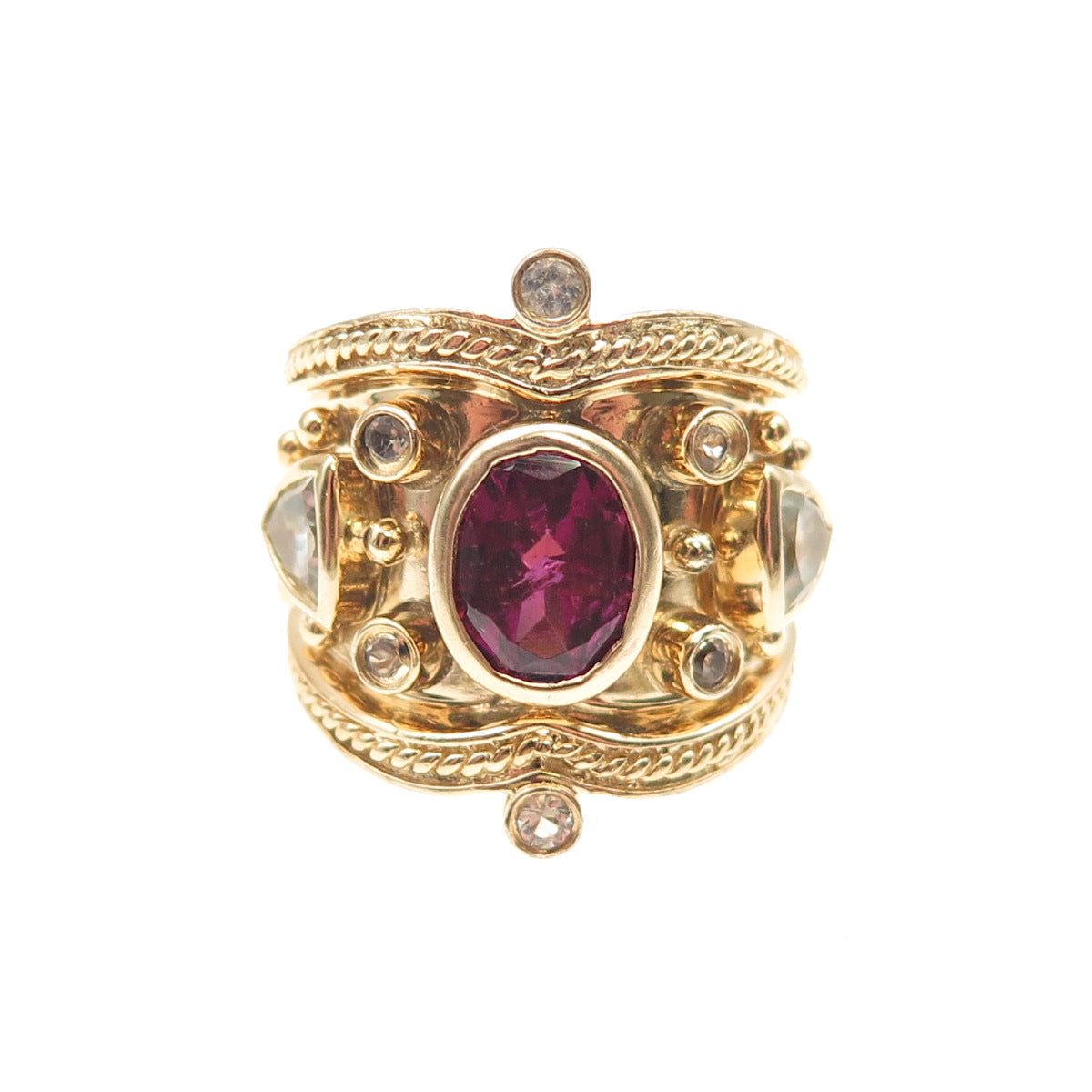 Michael Drechsler Sterling Gold Plated Tourmaline Aquamarine & Topaz Ring Size 7