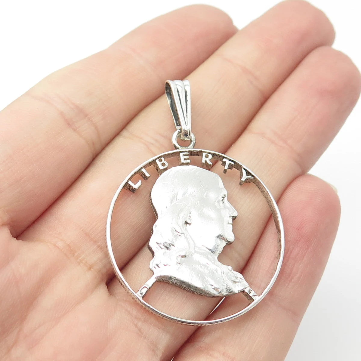 925 Sterling Silver Vintage "Liberty" Benjamin Franklin Coin Pendant