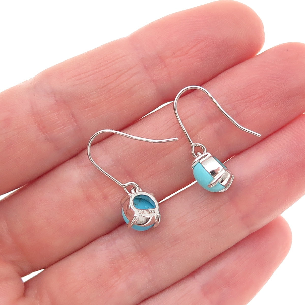 925 Sterling Silver Real Sleeping Beauty Turquoise Dangle Earrings