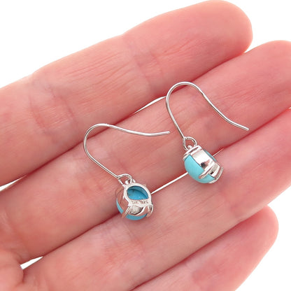 925 Sterling Silver Real Sleeping Beauty Turquoise Dangle Earrings
