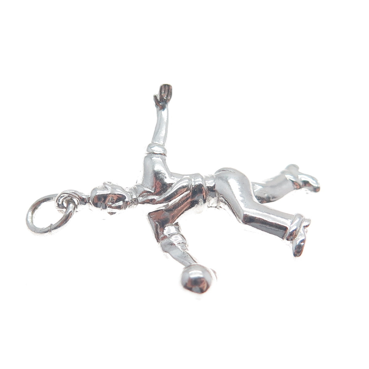 WELLS 925 Sterling Silver Vintage Bowling Man Minimalist 3D Charm Pendant