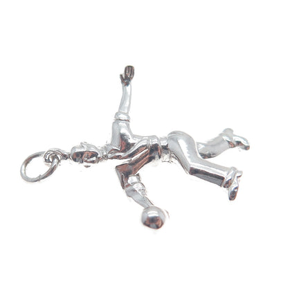 WELLS 925 Sterling Silver Vintage Bowling Man Minimalist 3D Charm Pendant