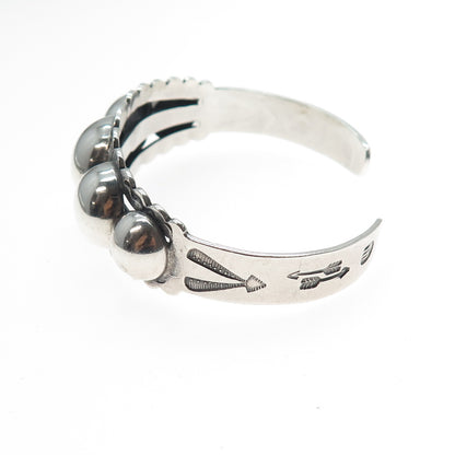 Old Pawn 925 Sterling Silver Vintage Ball Beaded Adjustable Cuff Bracelet 6.25"