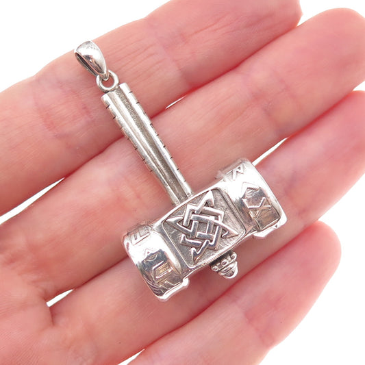 925 Sterling Silver Vintage Thor's Hammer Oxidized 3D Pendant