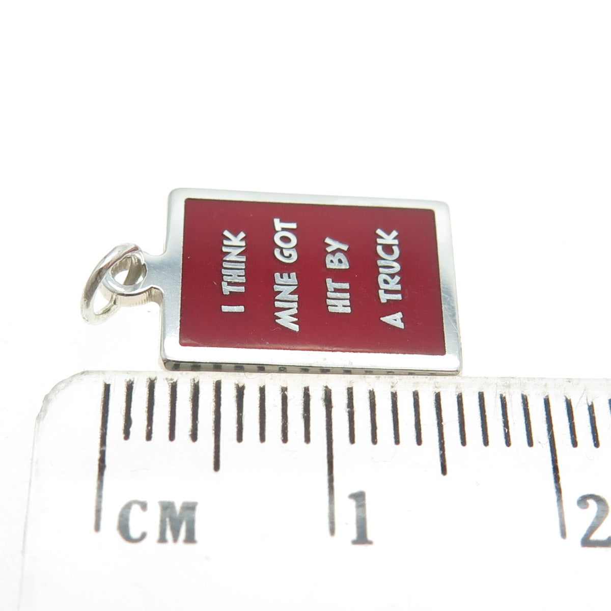 925 Sterling Silver Enamel "I Think Mine Got Hit By A Truck" Minimalist Pendant