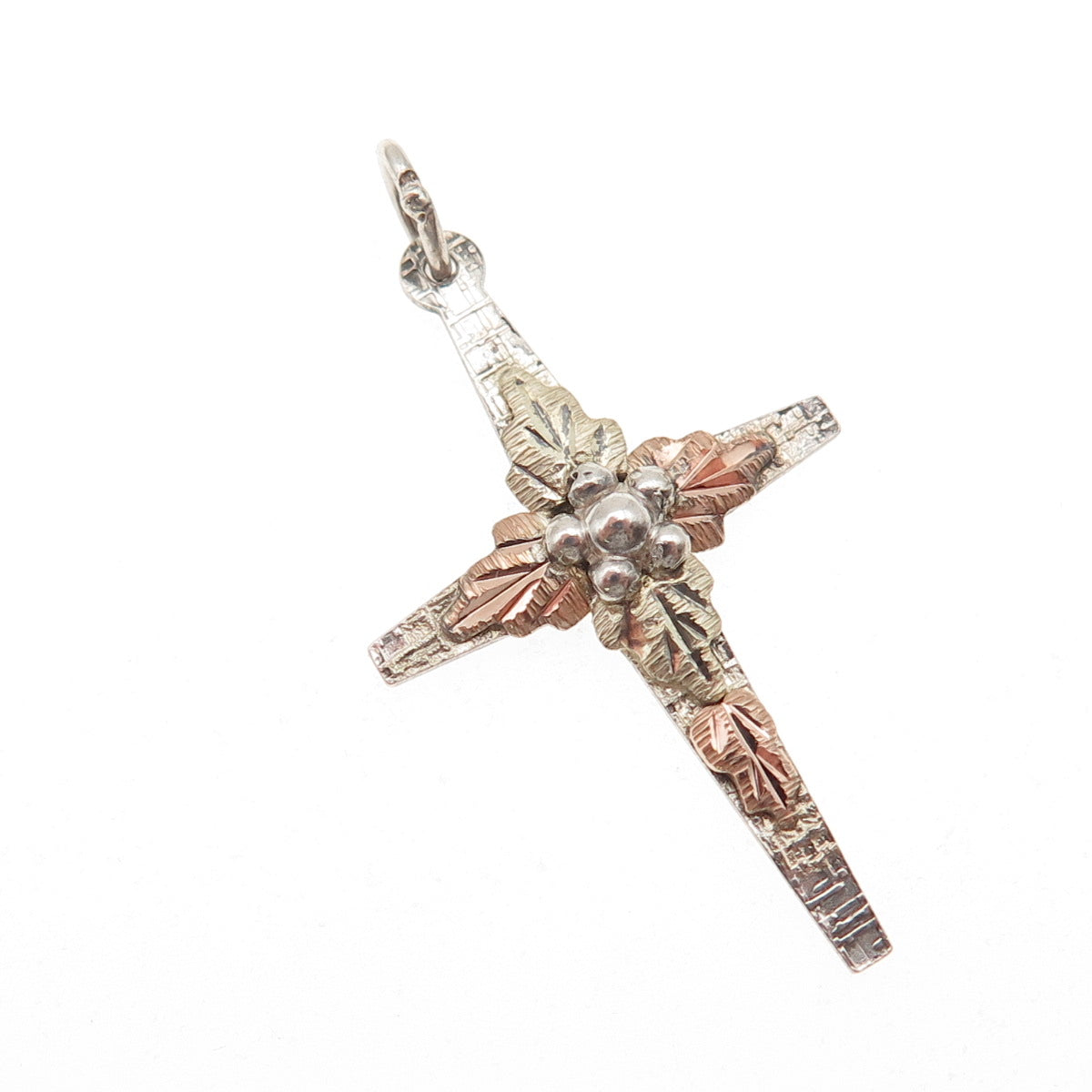 Landstorm 925 Sterling Silver 10K Gold Vintage Floral Cross Charm Pendant