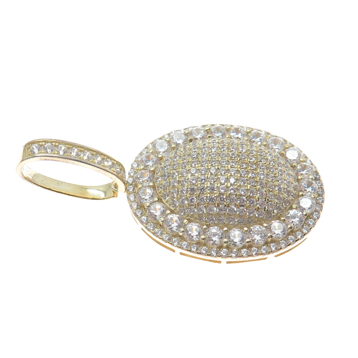 DESIGNS BY YAGI 925 Sterling Gold Plated Round-Cut Shaped C Z Sparkle Pendant