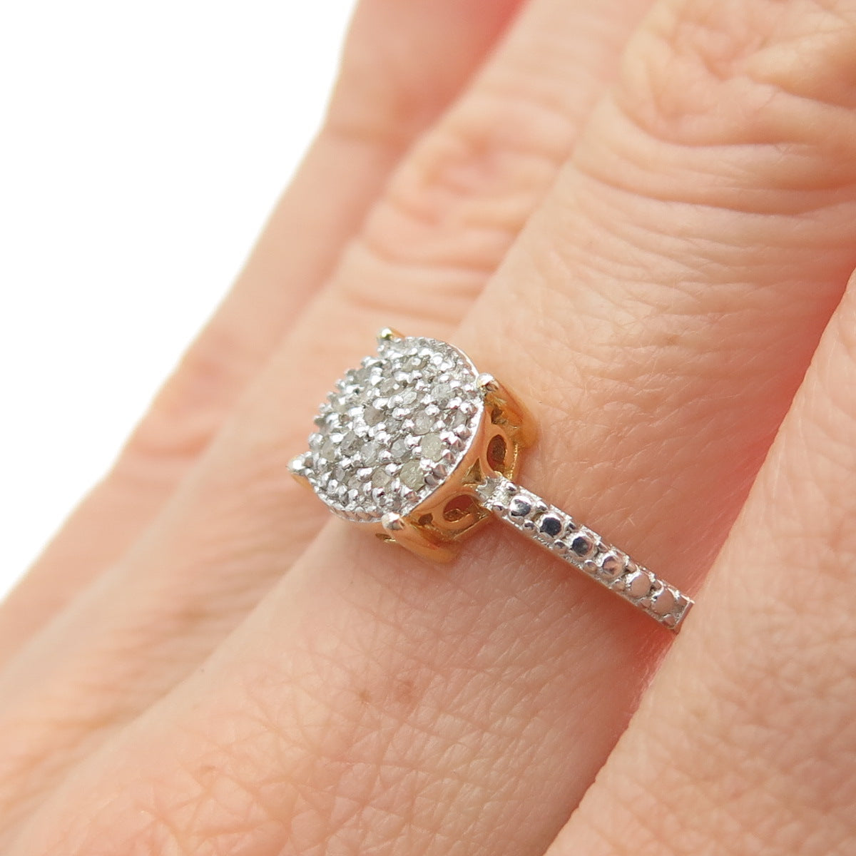 DBJ DEE BERKLE Sterling Silver Gold Plated Real Round-Cut Diamond Ring Size 6.25