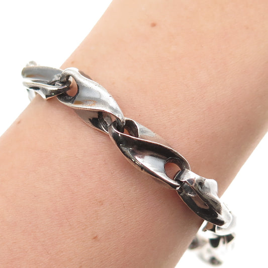 925 Sterling Silver Vintage Mexico Modernist Anchor Link Oxidized Bracelet 7"