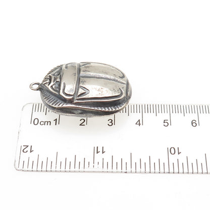 800 Silver Vintage Egypt Scarab Dual Sided Oxidized Charm Pendant