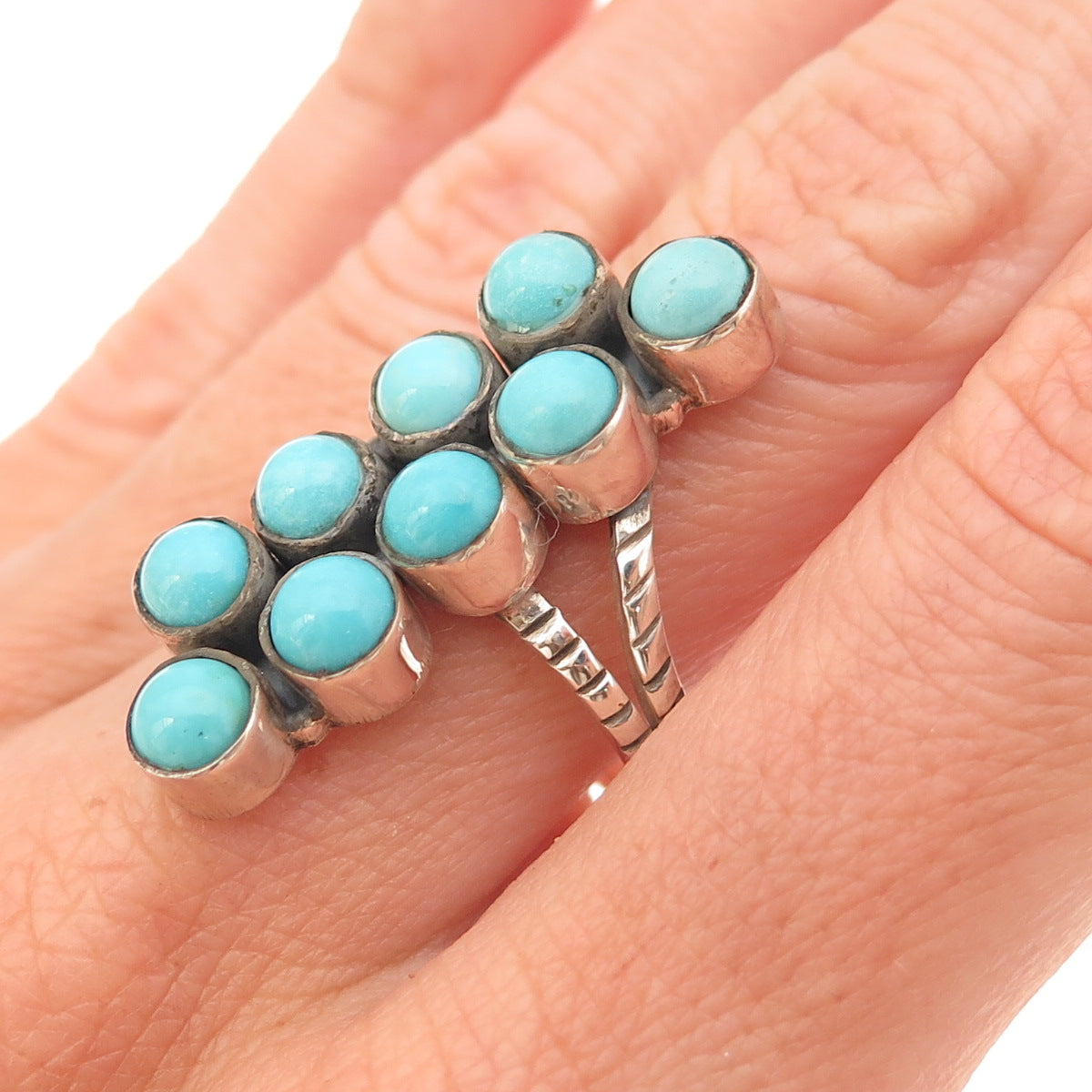 925 Sterling Silver Vintage Real Turquoise Statement Oxidized Ring Size 8.25