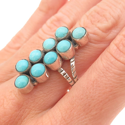 925 Sterling Silver Vintage Real Turquoise Statement Oxidized Ring Size 8.25