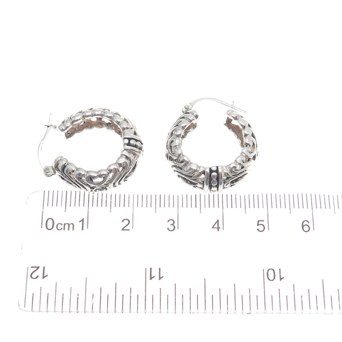 ESPO SIG Joseph Esposito 925 Sterling Vintage Ornate Oxidized Hoop Earrings