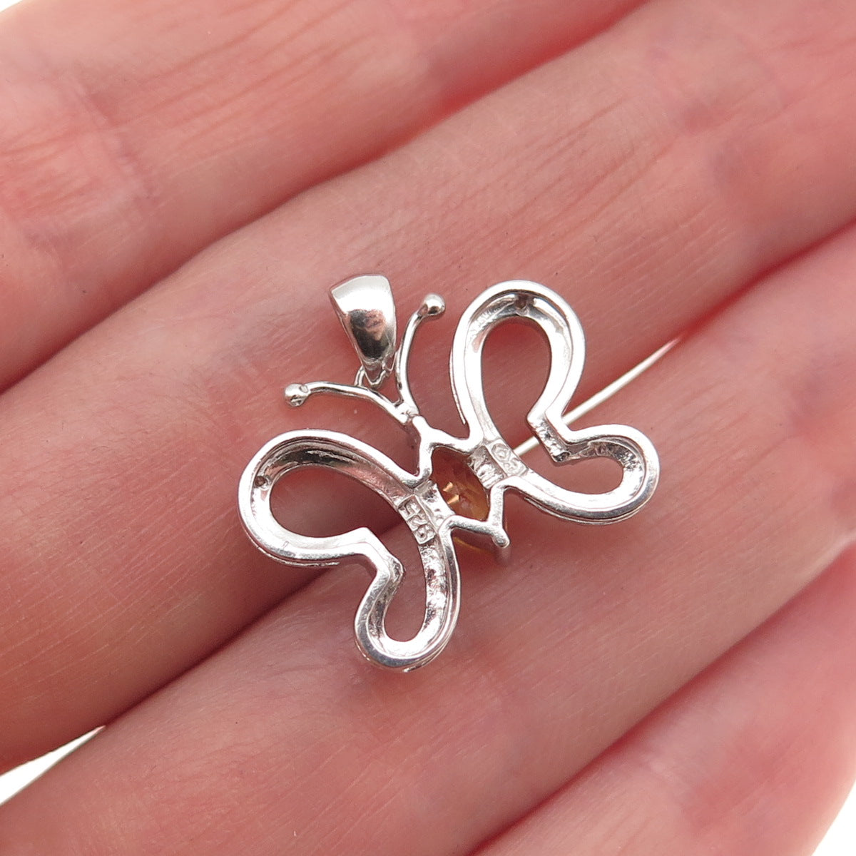 925 Sterling Silver Real Diamond & Citrine Butterfly Mini Charm Pendant