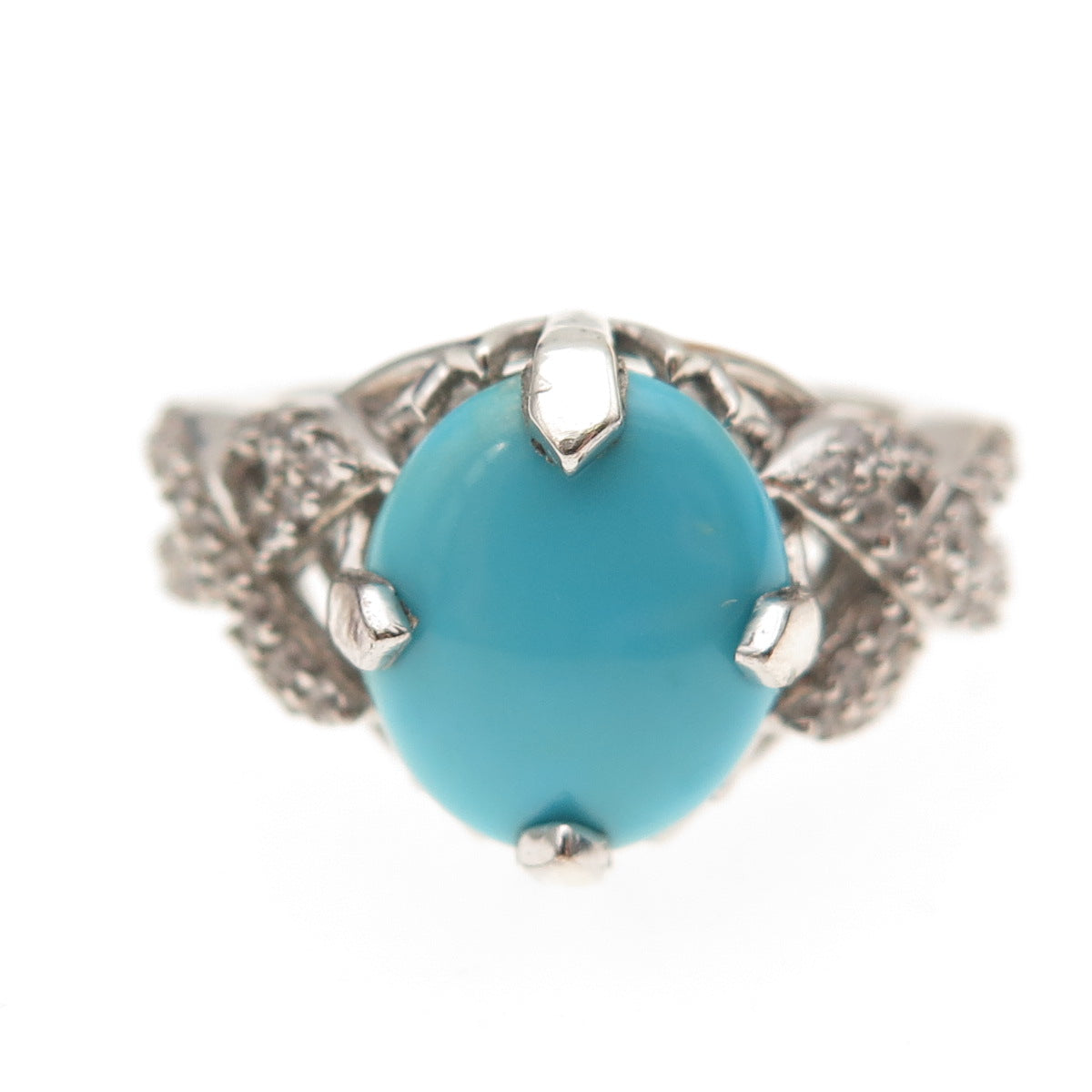 Chuck Clemency 925 Sterling Silver Real Turquoise & White Topaz Ring Size 8