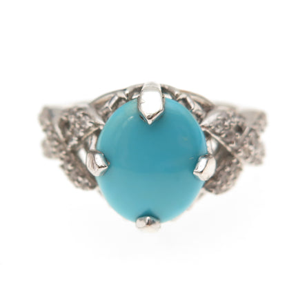 Chuck Clemency 925 Sterling Silver Real Turquoise & White Topaz Ring Size 8