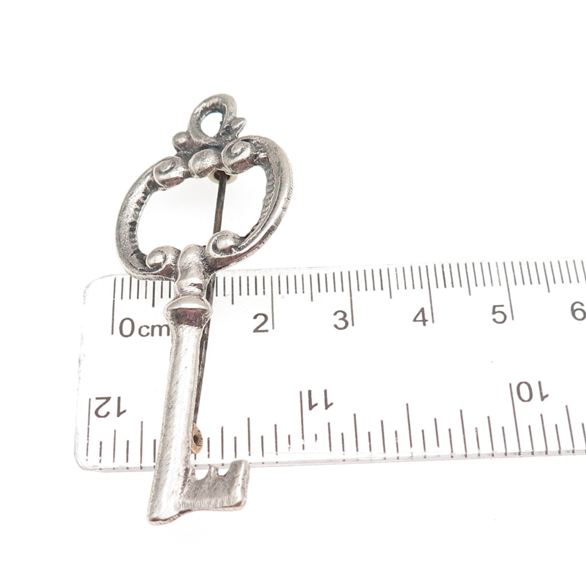 925 Sterling Silver Antique Art Deco Key Oxidized Pin Brooch