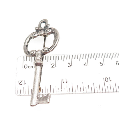 925 Sterling Silver Antique Art Deco Key Oxidized Pin Brooch