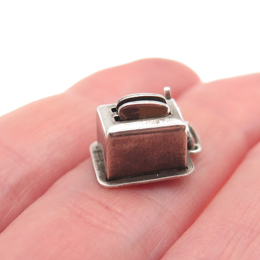 925 Sterling Silver Antique Art Deco Toaster Movable 3D Mini Charm Pendant