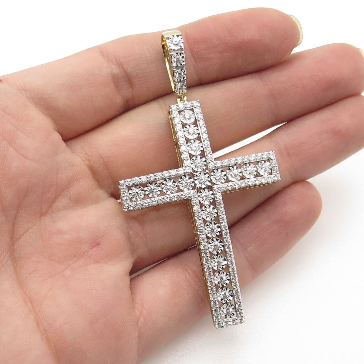 925 Sterling Silver 2-Tone Pave C Z Cross Pendant