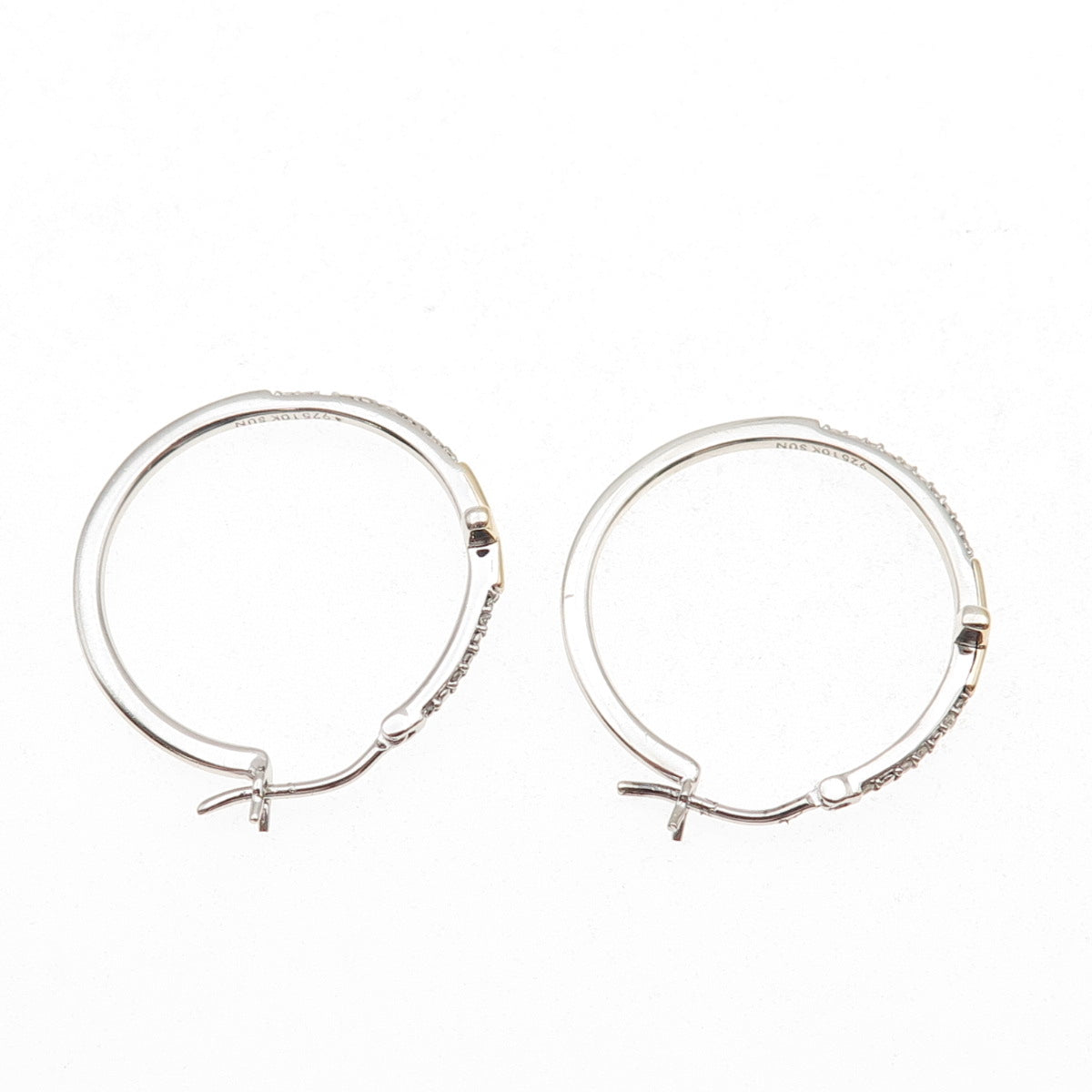 Sun 925 Sterling Silver 10K Gold Real Round-Cut Diamond Cross Hoop Earrings