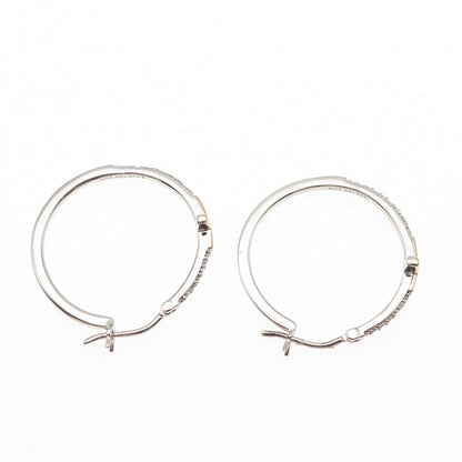 Sun 925 Sterling Silver 10K Gold Real Round-Cut Diamond Cross Hoop Earrings