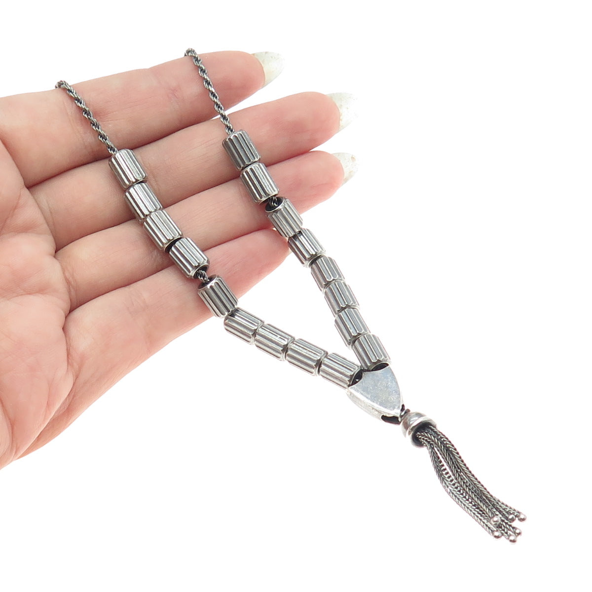 925 Sterling Silver Vintage Prayer Beads Religious Oxidized Chain 11"