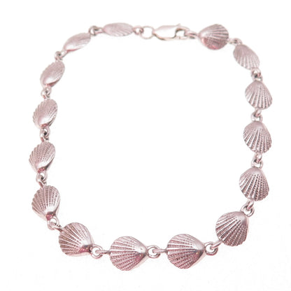 925 Sterling Silver Vintage Seashell Link Bracelet 7.5"