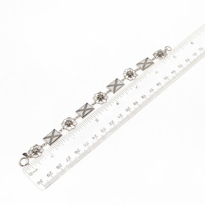 Amco Sterling Silver Antique Art Deco Enamel Marcasite & Rhinestone Bracelet 7"