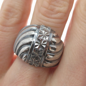 BEVERLY HILLS 925 Sterling Silver Vintage Diamond-Cut Oxidized Ring Size 9.25