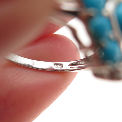 925 Sterling Silver Real Sleeping Beauty Turquoise & White Topaz Ring Size 8