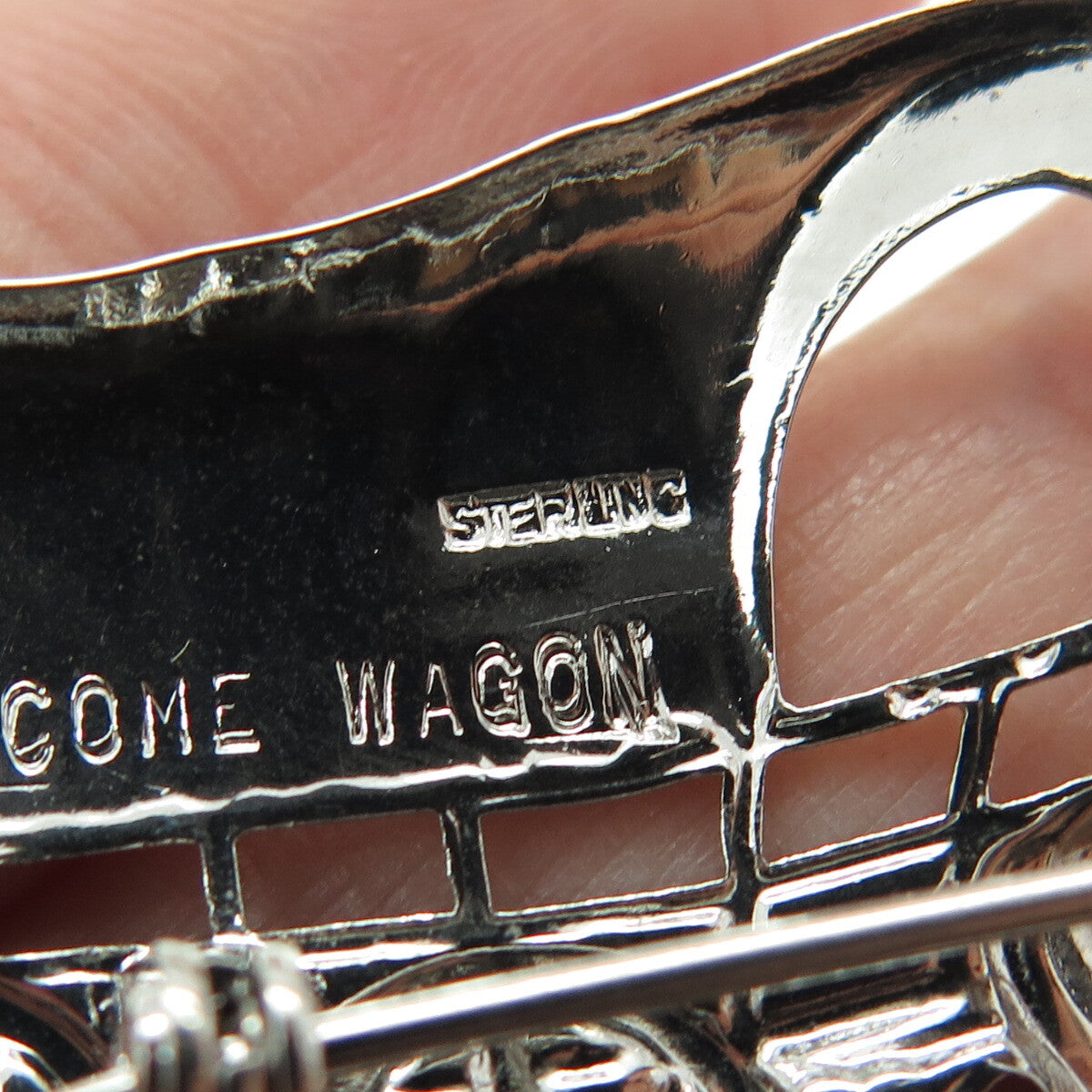925 Sterling Silver Antique Art Deco Welcome Wagon Pin Brooch
