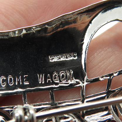 925 Sterling Silver Antique Art Deco Welcome Wagon Pin Brooch