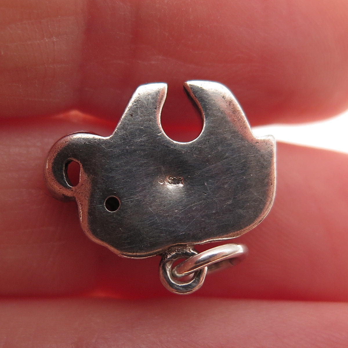 925 Sterling Silver Vintage Real Sapphire & C Z Elephant Oxidized Charm Pendant