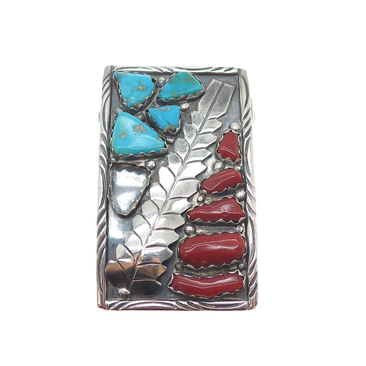 FABIAN CHEAMA ZUNI Old Pawn Sterling Turquoise & Coral Buckle (missing 1 stone)
