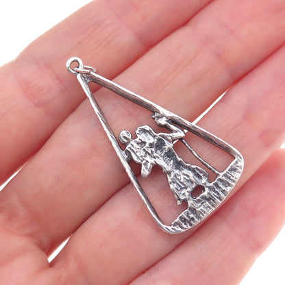 925 Sterling Silver Antique Art Deco St. Christopher Oxidized Charm Pendant