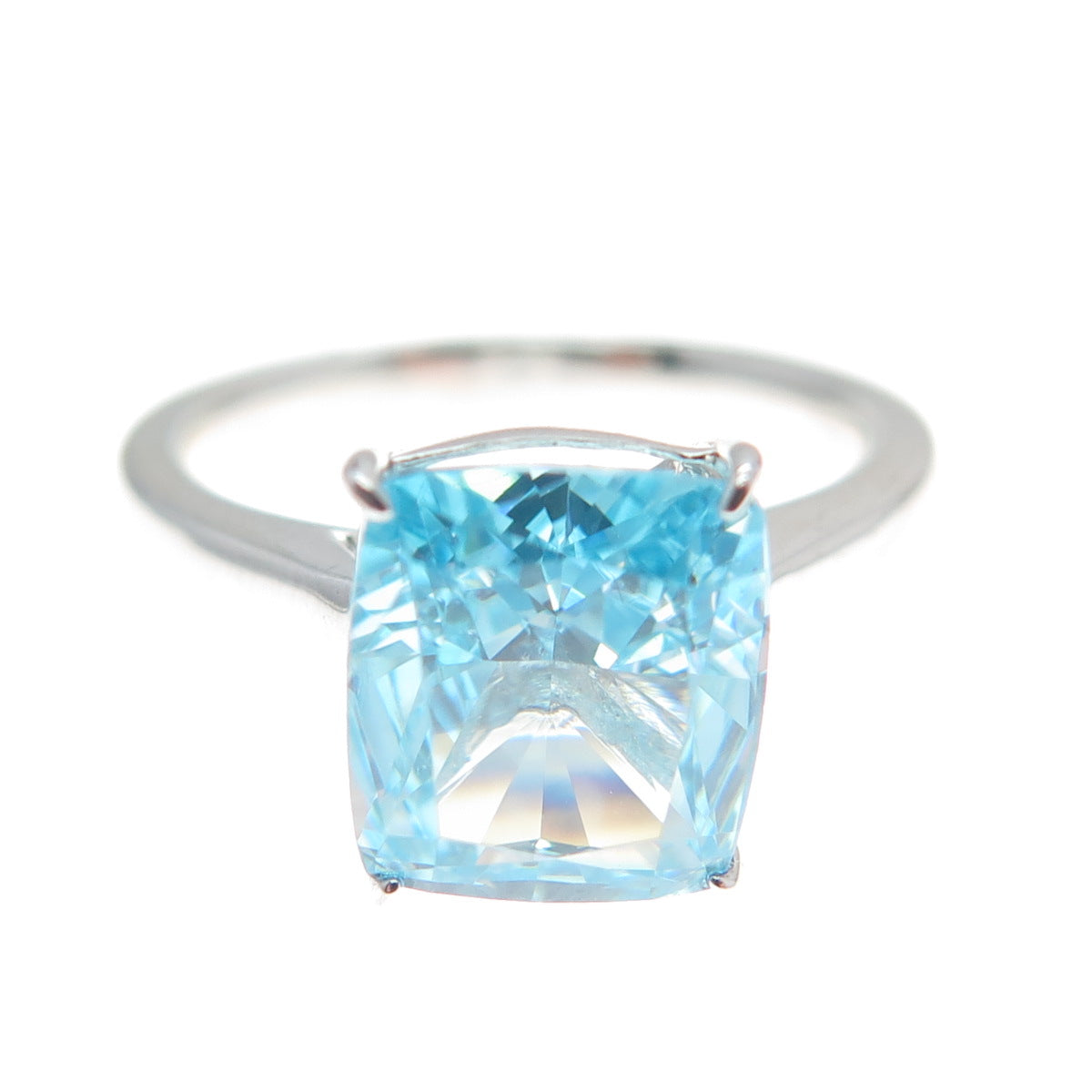 DSMK 925 Sterling Silver Blue Cushion-Cut Shaped C Z Ring Size 6