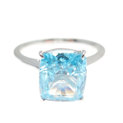 DSMK 925 Sterling Silver Blue Cushion-Cut Shaped C Z Ring Size 6