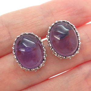 FADI 925 Sterling Silver Real Cabochon Amethyst Floral Earrings