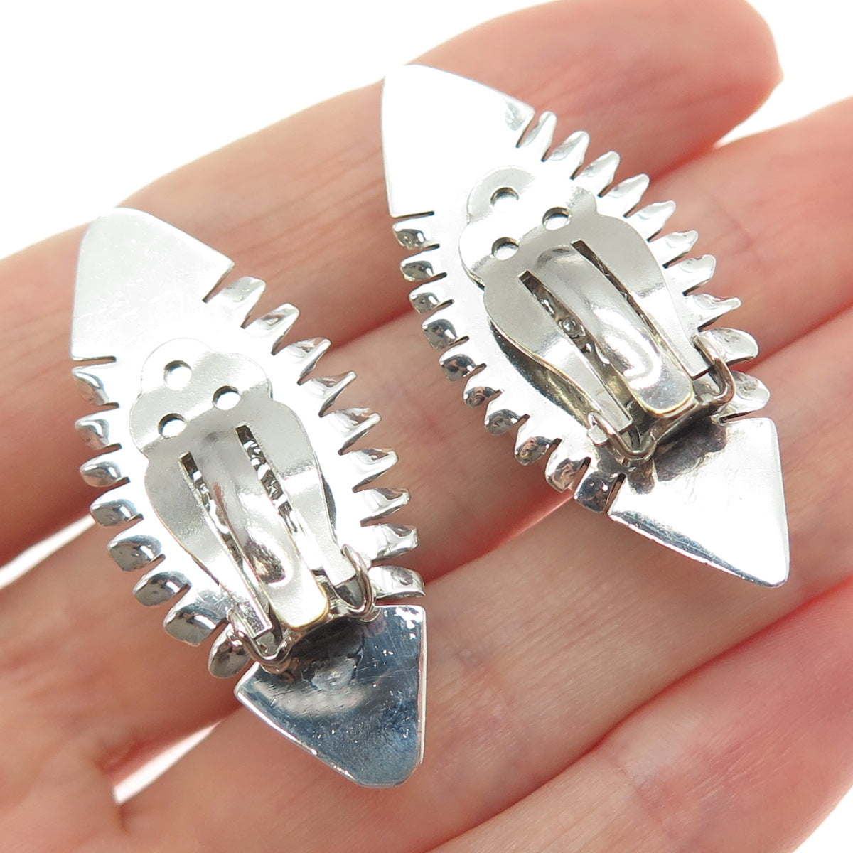 CAR-ISA Sterling Silver Vintage Mexico Real Bisbee Turquoise Clip On Earrings