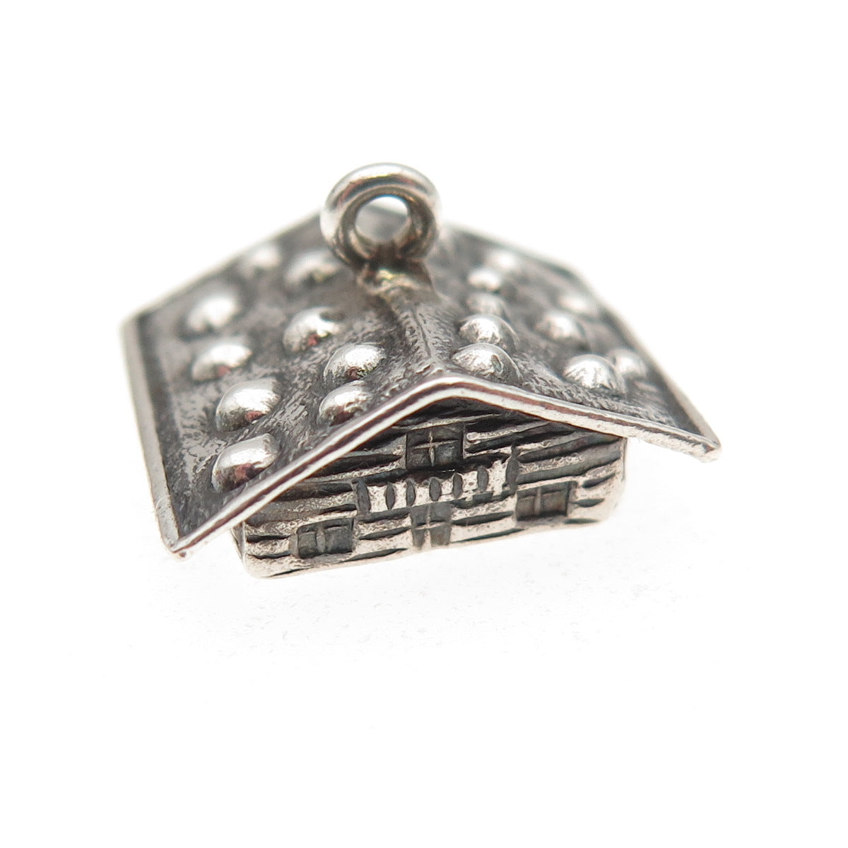 800 Silver Antique Art Deco Swiss Chalet House Oxidized 3D Mini Charm Pendant