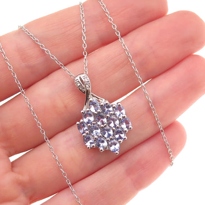 925 Sterling Silver Real Tanzanite & White Topaz Cable Chain Necklace 18"