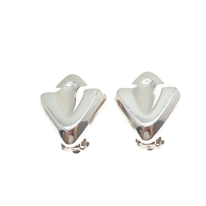 925 Sterling Silver Vintage Modernist Letter V Clip On Earrings