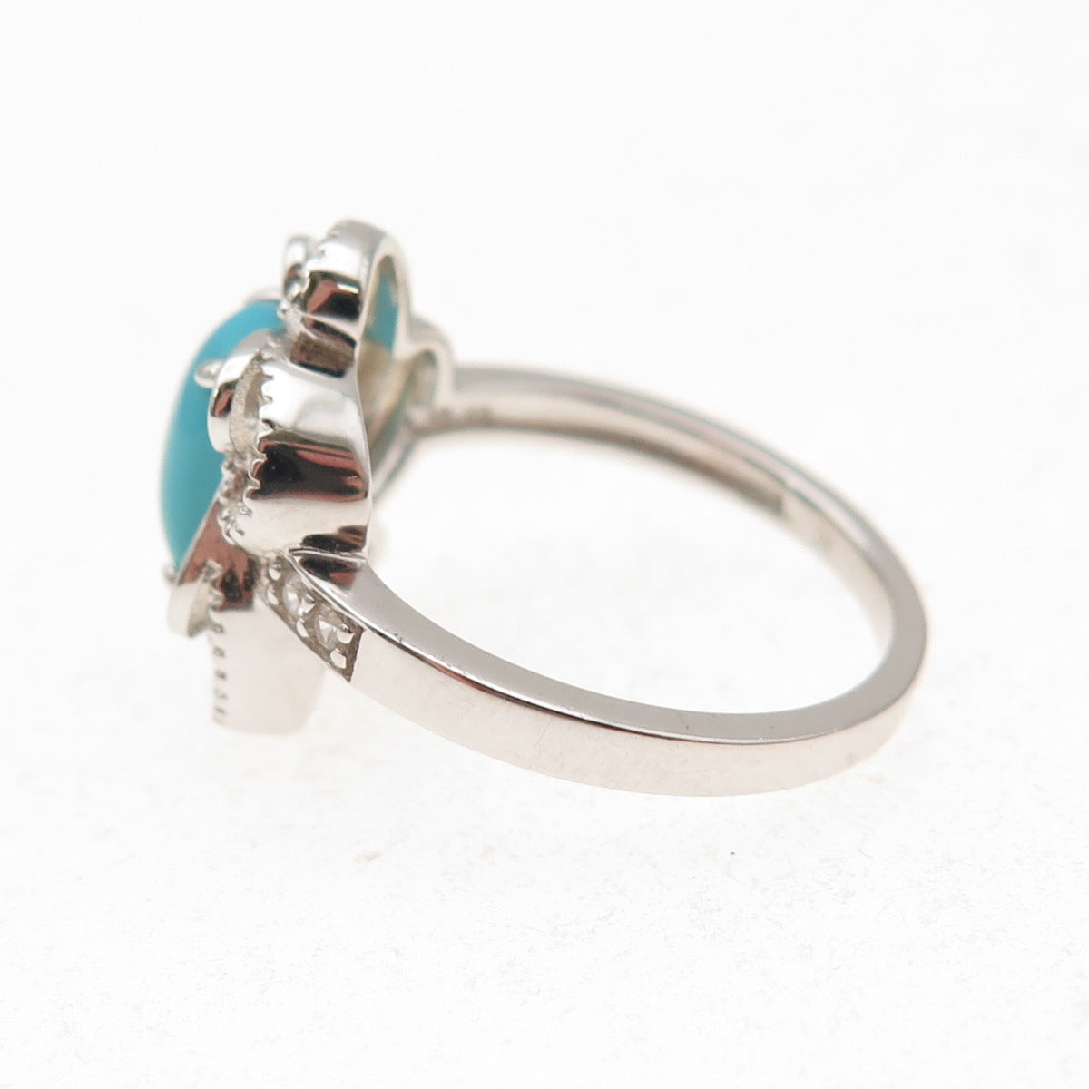 925 Sterling Silver Real Sleeping Beauty Turquoise Floral Ring Size 8